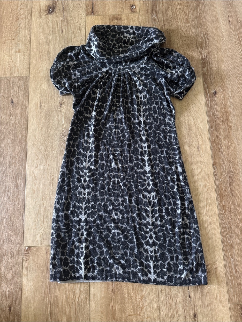 Kenneth Cole | Black and Gray Velvet Animal-Pattern Cowl Neck Dress | size M
